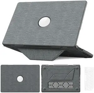 WERLEO Case for MacBook Pro 16 inch 2025 2024 2023 2022 2021 M4 M3 M2 M1 A3186 A3403 A2991 A2780 A2485, Fabric Textured Hard Shell Cover with Foldable Kickstand & Keyboard Cover & Logo Cutout Grey