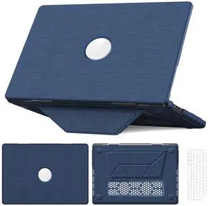 WERLEO Case for MacBook Pro 16 inch 2025 2024 2023 2022 2021 M4 M3 M2 M1 A3186 A3403 A2991 A2780 A2485, Fabric Textured Hard Shell Cover with Foldable Kickstand & Keyboard Cover & Logo Cutout Blue