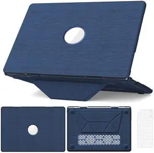 WERLEO for MacBook Air 15 inch Case M4 2025 2024 2023 M3 M2 A3241 A3114 A2941, Fabric Textured Hard Shell Cover with Foldable Kickstand & Keyboard Cover & Logo Cutout Blue