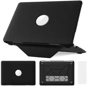 WERLEO Case for MacBook Air 13 Inch A2337 (M1) / A2179 / A1932 (2021 2020 2019 2018 Release) PU Leather Hard Shell Protective Cover with Foldable Kickstand & Keyboard Cover & Logo Cutout Design