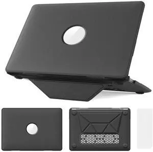WERLEO Case for MacBook Air 13 Inch A2337 (M1) / A2179 / A1932 (2021 2020 2019 2018 Release) PU Leather Hard Shell Protective Cover with Foldable Kickstand & Keyboard Cover & Logo Cutout Grey