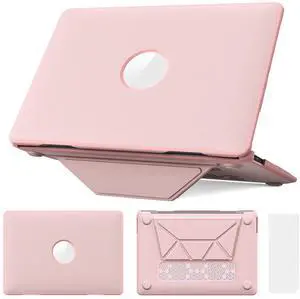 WERLEO Case for MacBook Air 13 Inch A2337 (M1) / A2179 / A1932 (2021 2020 2019 2018 Release) PU Leather Hard Shell Protective Cover with Foldable Kickstand & Keyboard Cover & Logo Cutout Design Pink