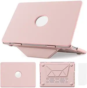WERLEO for MacBook Pro 14 inch Case 2025-2021 M4 M3 M2 M1 Pro/Max A3401 A3185 A3112 A2992 A2918 A2779 A2442, PU Leather Hard Shell Cover with Foldable Kickstand & Keyboard Cover & Logo Cutout Pink
