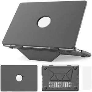 WERLEO for MacBook Pro 14 inch Case 2025-2021 M4 M3 M2 M1 Pro/Max A3401 A3185 A3112 A2992 A2918 A2779 A2442, PU Leather Hard Shell Cover with Foldable Kickstand & Keyboard Cover & Logo Cutout Grey