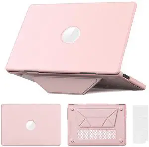 WERLEO Case for MacBook Pro 16 inch 2025 2024 2023 2022 2021 M4 M3 M2 M1 A3186 A3403 A2991 A2780 A2485, PU Leather Hard Shell Cover with Foldable Kickstand & Keyboard Cover & Logo Cutout Pink