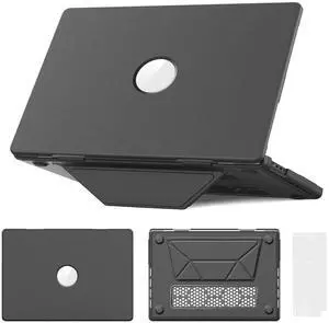 WERLEO Case for MacBook Pro 16 inch 2025 2024 2023 2022 2021 M4 M3 M2 M1 A3186 A3403 A2991 A2780 A2485, PU Leather Hard Shell Cover with Foldable Kickstand & Keyboard Cover & Logo Cutout Grey