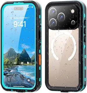 WERLEO for iPhone 17 Pro Waterproof Case Compatible with MagSafe, Magnetic Waterproof Full Body IP68 Underwater Case Built-in Screen Protector Military Grade Shockproof Cover with Lanyard Blue