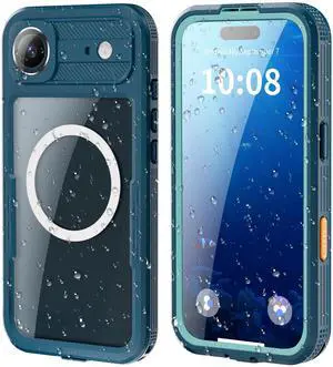 WERLEO for iPhone 17 Air Waterproof Case Compatible with MagSafe, Magnetic Waterproof Full Body IP68 Underwater Case Built-in Screen Protector Military Grade Shockproof Phone Cover with Lanyard Blue