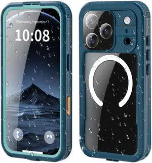 WERLEO for iPhone 17 Pro Waterproof Case Compatible with MagSafe, Magnetic Waterproof Full Body IP68 Underwater Case Built-in Screen Protector Military Grade Shockproof Phone Cover with Lanyard Blue