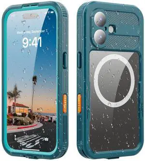 WERLEO for iPhone 17 Waterproof Case Compatible with MagSafe, Magnetic Waterproof Full Body IP68 Underwater Case Built-in Screen Protector Military Grade Shockproof Phone Cover with Lanyard Blue