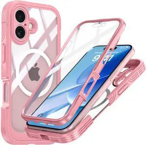 WERLEO Magnetic Case for iPhone 17 with Built-in Screen Protector, Shockproof Phone Cover with Camera Protector, Compatible with MagSafe, Full Body Phone Case Pink