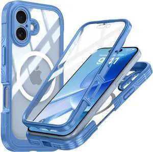 WERLEO Magnetic Case for iPhone 17 with Built-in Screen Protector, Shockproof Phone Cover with Camera Protector, Compatible with MagSafe, Full Body Phone Case Blue
