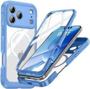 WERLEO Magnetic Case for iPhone 17 Pro Max with Built-in Screen Protector, Shockproof Phone Cover with Camera Protector, Compatible with MagSafe, Full Body Phone Case Blue