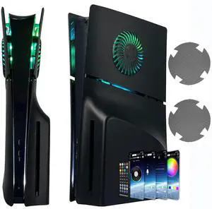 WERLEO Faceplate for PS5 Slim Disc Edition with RGB Light Strip and Dust Filter with Cooling Vents DOBEWINGDELOU 400+ Effects LED Light Ring Console Face Plate Cover DIY Decoration Kit Accessories