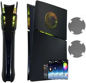 WERLEO Faceplates for PS5 Slim Digital Edition with RGB Light Strip and Dust Filter with Cooling Vents DOBEWINGDELOU 400+ Effects LED Light Ring Console Face Plate Cover DIY Decoration Kit Black