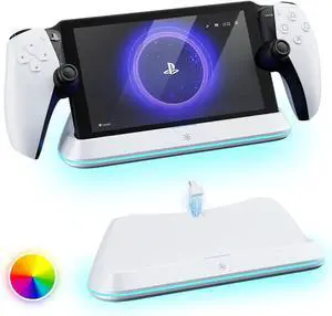 WERLEO Charging Stand for PS Portal Remote Player, Charger Dock for PlayStation Portal,PS Portal Station with 7 RGB Light Modes and Type-C Cable White
