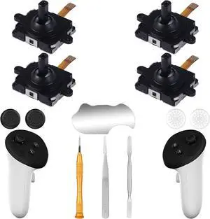 WERLEO 4 Pack Joystick Replacement Kit for Meta Quest 3 Controller (12 in one), Repair Kit for Oculus Quest 3Controller, Include 4 Joysticks, 4 Thumbstick Grips, T5 Screwdriver, Tweezer, Pry Tool