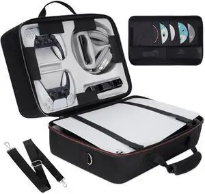 WERLEO Hard Shell Carrying Case Compatible with PS5, Travel Bag Holds PlayStation 5 Disk Digital Edition, Games and Gaming Accessories