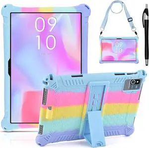 WERLEO Okaysea 10.1 inch Silicone Tablet Case with Stylus Pen & Shoulder Strap, Moderness 10.1" Case, Soft Portable Protective Cover for QunyiCO 10.1, Azeyou Tab 6 10 inch Rainbow Pink