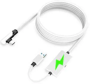WERLEO 16FT Link Cable for Quest 3S/3, Quest2 and Quest Pro, With Separate Charging Port for Uninterrupted Power, USB 3.0 Type A to C Cable for VR Headset Accessories and Gaming PC White