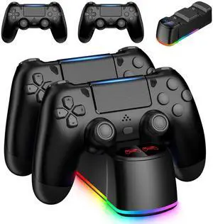 WERLEO 2 Pack Controllers with Charging Dock Station for PS4 Controller, Wireless Controller Compatible with PS4/Pro/Slim Consoles, with LED Charging Dock, Black