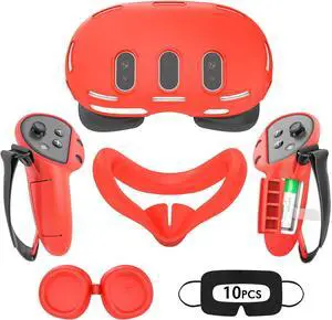 WERLEO Silicone Cover Set for Meta Quest 3, Upgraded Design Full Protection for Quest 3, 4 in 1 VR Accessories Protective Cover for Oculus Quest 3, Ideal Present for Birthday and Christmas Red