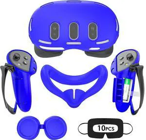 WERLEO Silicone Cover Set for Meta Quest 3, Upgraded Design Full Protection for Quest 3, 4 in 1 VR Accessories Protective Cover for Oculus Quest 3, Ideal Present for Birthday and Christmas Blue