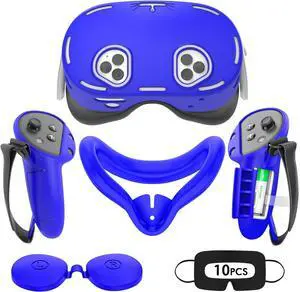 WERLEO Silicone Cover Set Compatible with Oculus/Meta Quest 3S, VR Accessories for Meta Quest 3S, Protective Cover Set Includes Controller Grip Cover, Face Cover, VR Shell Cover Blue