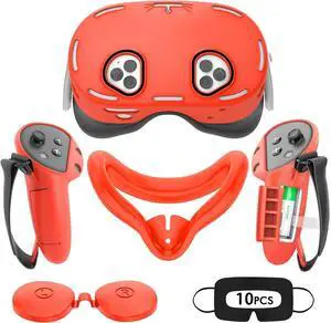 WERLEO Silicone Cover Set Compatible with Oculus/Meta Quest 3S, VR Accessories for Meta Quest 3S, Protective Cover Set Includes Controller Grip Cover, Face Cover, VR Shell Cover Red