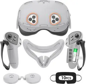 WERLEO Silicone Cover Set Compatible with Oculus/Meta Quest 3S, VR Accessories for Meta Quest 3S, Protective Cover Set Includes Controller Grip Cover, Face Cover, VR Shell Cover Grey