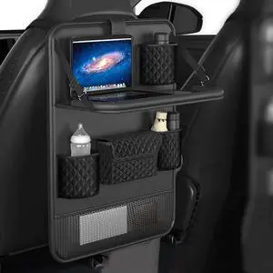 WERLEO Universal Car Backseat Organizer with Tablet Holder & Foldable Tray - Heavy-Duty Kick Mats Seat Protector for Kids, Waterproof Multi-Pocket Storage for Road Trips, Cars, SUVs