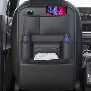 WERLEO Car Backseat Storage Bag,Seat Back Organizer with Tissue Box,Multifunctional Kick Mat,Backseat Protector Cover Pad,Large Capacity Seat Back Storage Hanging Bag