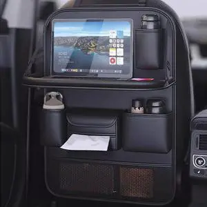 WERLEO Car Backseat Storage Bag with Foldable Table Tray,Large Capacity Seat Back Organizer,Car Kick Mat with Touch Screen Phone Holder,Multifunctional Backseat Protector Cover Pad