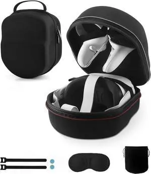 WERLEO Case for Meta Quest 3/3S/2 & Vision Pro/Pico 4, Elite Strap & Battery Head Strap, with Lens Protector, Portable Hard Carrying Case Black