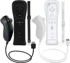 WERLEO 2 Packs Wireless Controller and Nunchuck for Wii and Wii U Console, Gamepad with Silicone Case and Wrist Strap