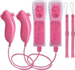 WERLEO Motion Plus Wii Controllers 2Packs with Nunchucks, Wii Remote Controllers Compatible for wii and Wii U with Built in Motion Plus Pink