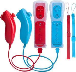 WERLEO Motion Plus Wii Controllers 2Packs with Nunchucks, Wii Remote Controllers Compatible for wii and Wii U with Built in Motion Plus Blue