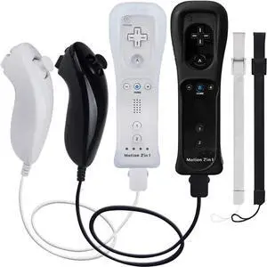 WERLEO Motion Plus Wii Controllers 2Packs with Nunchucks, Wii Remote Controllers Compatible for wii and Wii U with Built in Motion Plus Black and Clear