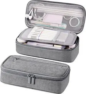 WERLEO Large Pencil Case, Big Storage Organizer for Stationery, Back - to - School Essential, Teacher Must - have, Big Pencil Pouch Bag, Marker Case School Supplies for College & High School Grey