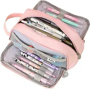 WERLEO Large Pencil Pouch Pen Case Pencils Box Holder Bag for Boys Teen Girls Office Writing Stationery Back to School Supplies Bags Big Capacity Pens Organizer for Adults and Students Pink
