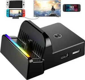 WERLEO Portable TV Dock for Nintendo Switch/Switch OLED/Switch 2 Replacement, Black 4K HDMI Adapter with HDMI & USB 3.0/2.0 Ports/Type-C Port
