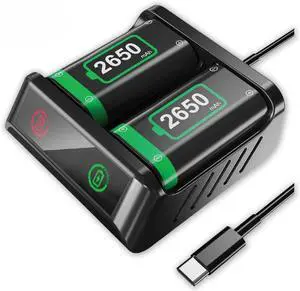 WERLEO 2X Fast Charge Battery Pack For Xbox Controllers, 2x 2650mAh Rechargeable Battery + Fast Charger Station for Xbox One/Series X/Series S/Xbox One X|S/Xbox One Elite Wireless Controller
