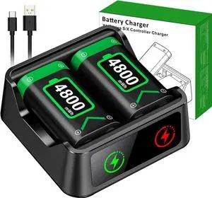 WERLEO 2 Pack Xbox Battery Rechargeable, 4800mWh Xbox Controller Battery Pack USB Xbox Controller Charger Station for Sega Saturn Accessories Xbox Series S/X/Xbox One/One Elite Controller
