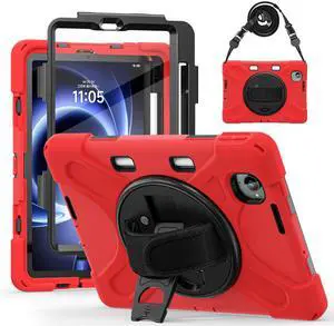 WERLEO Case for Xiaomi Redmi K Pad 8.8 Inch 2025 Shockproof Cover with Built-in Screen Protector 360 Rotate Stand Hand Strap Shoulder Strap Pencil Holder Red