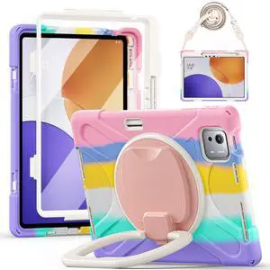 WERLEO Case for Xiaomi Pad 7S Pro 12.5 inch 2025 with Pencil Holder Screen Protector/Swivel Stand/Hand Strap/Shoulder Strap, Heavy Duty Protective Tablet Cover Pink