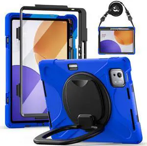 WERLEO Case for Xiaomi Pad 7S Pro 12.5 inch 2025 with Pencil Holder Screen Protector/Swivel Stand/Hand Strap/Shoulder Strap, Heavy Duty Protective Tablet Cover Blue