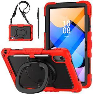 WERLEO Case for Lenovo Idea Tab 11 inch 2025/Tab K11 Gen 2 11"/Lenovo Tab M11/ K11 LTE 11'' 2024 Shockproof Cover with Screen Protector/Pen Holder/Rotating Hand Strap/Stand Red