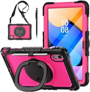 WERLEO Case for Lenovo Idea Tab 11 inch 2025/Tab K11 Gen 2 11"/Lenovo Tab M11/ K11 LTE 11'' 2024 Shockproof Cover with Screen Protector/Pen Holder/Rotating Hand Strap/Stand Rose Red