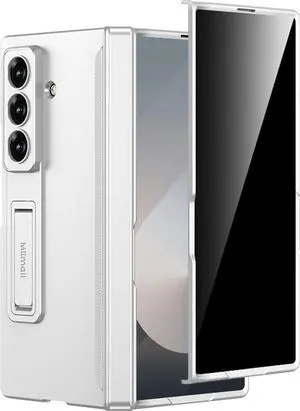 WERLEO Case for Samsung Galaxy Z Fold 7 with Privacy Screen Protector, [Anti Spy] Built-in Adjustable Kickstand & Magnetic Hinge Protection Full-Body Protective Case for Galaxy Z Fold 7 5G Silver