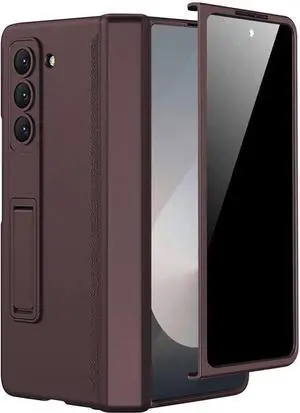 BONAEVER Case for Samsung Galaxy Z Fold 6 with Privacy Screen Protector, [Anti Spy] Built-in Adjustable Kickstand & Magnetic Hinge Protection Full-Body Protective Case for Galaxy Z Fold 6 5G Wine Red